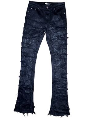 GUAPI Black Distressed Flare Jeans Size 32 Stacked Moto Streetwear Y2K